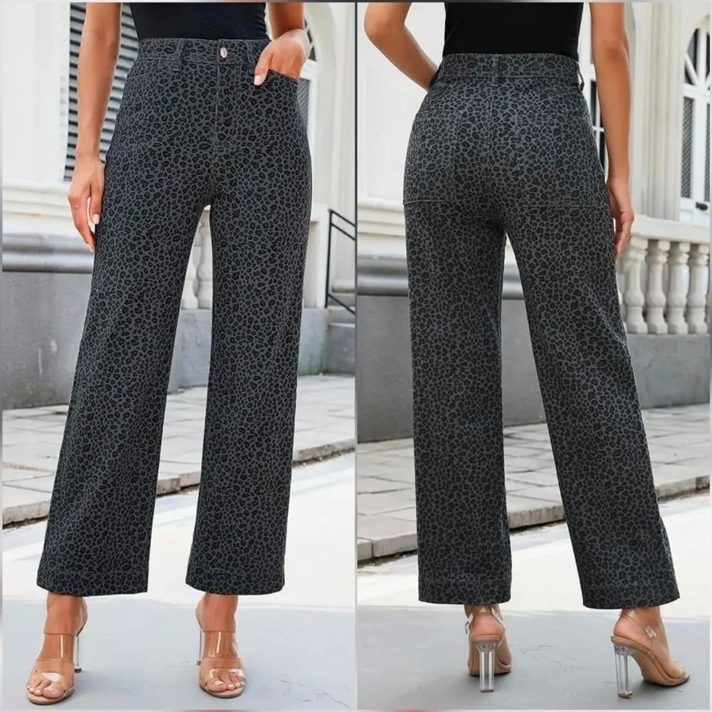 ☔️🩵🅰️NWOT Gray Leopard High Waist Ankle Length Jeans Medium